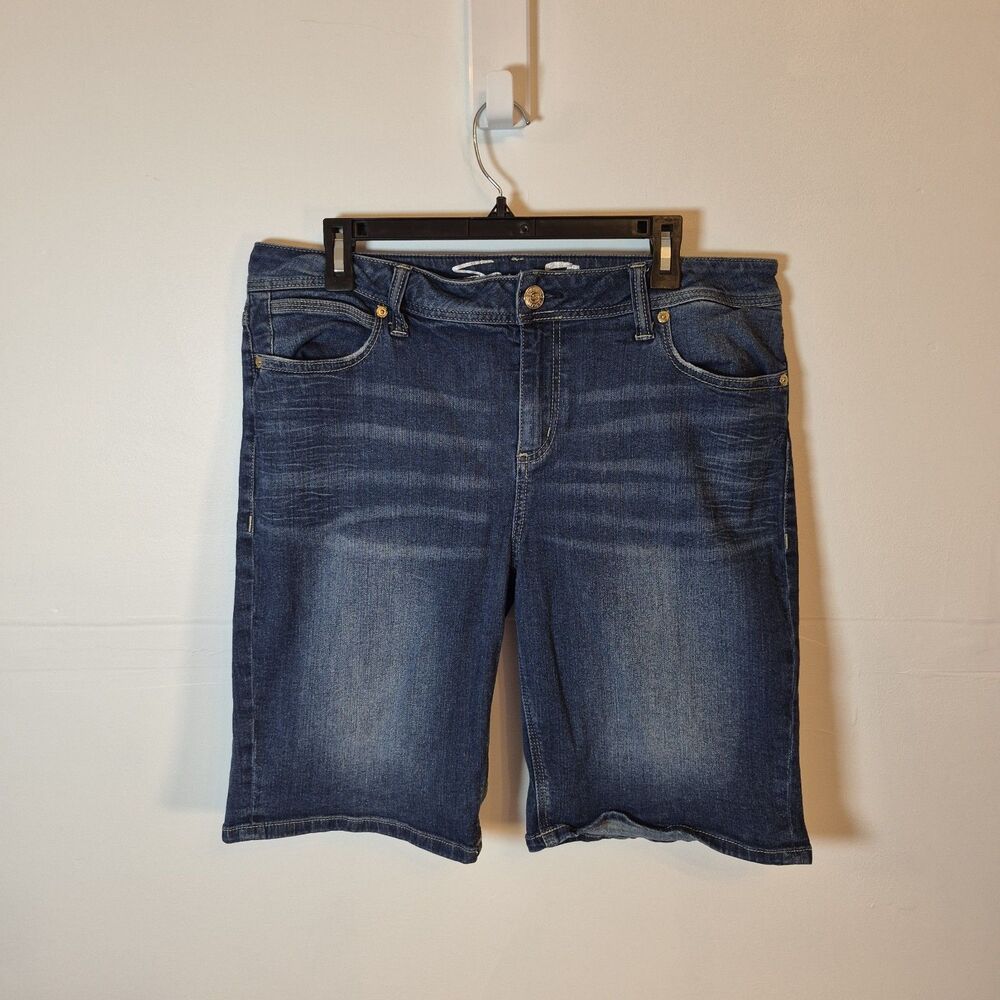 Seven7 Women's Bermuda Denim Shorts Size 16 Blue Stretch